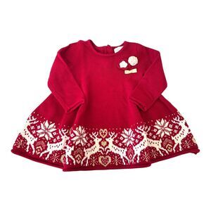 Vintage Polly Flinders Dress Baby Toddler 18 Months Red Christmas Outfit Knit